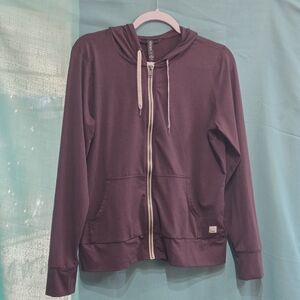 Vuori Women’s Full Zip Plum Hoodie Lightweight Knit Drawstring Size M EUC